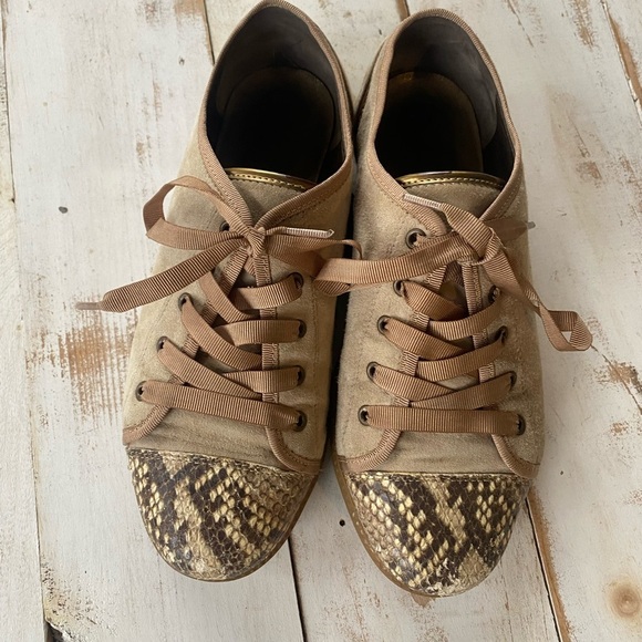 GERARD DAREL leather snakeskin suede lace up shoes trainers designer EUC luxury - Picture 1 of 15
